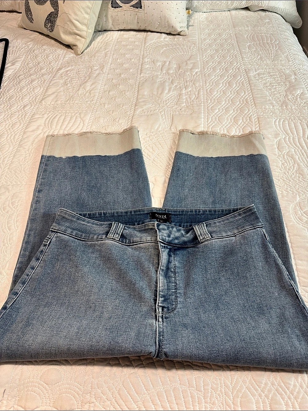 NYDJ Teresa Wide Leg Jeans with Deep Cuffs Blue & Cream